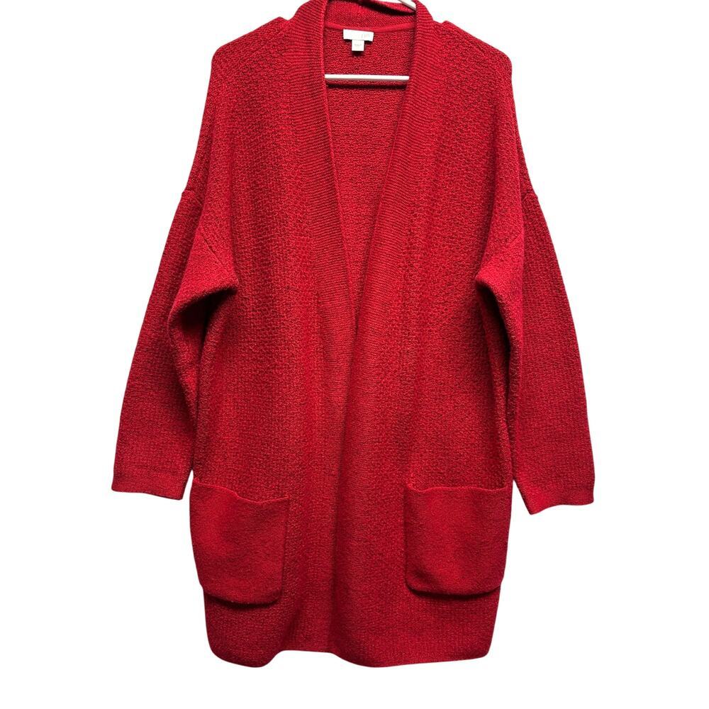 J Jill Red Women Heavy Cotton Blend Cardigan Front Pockets L Resort Capsule‎